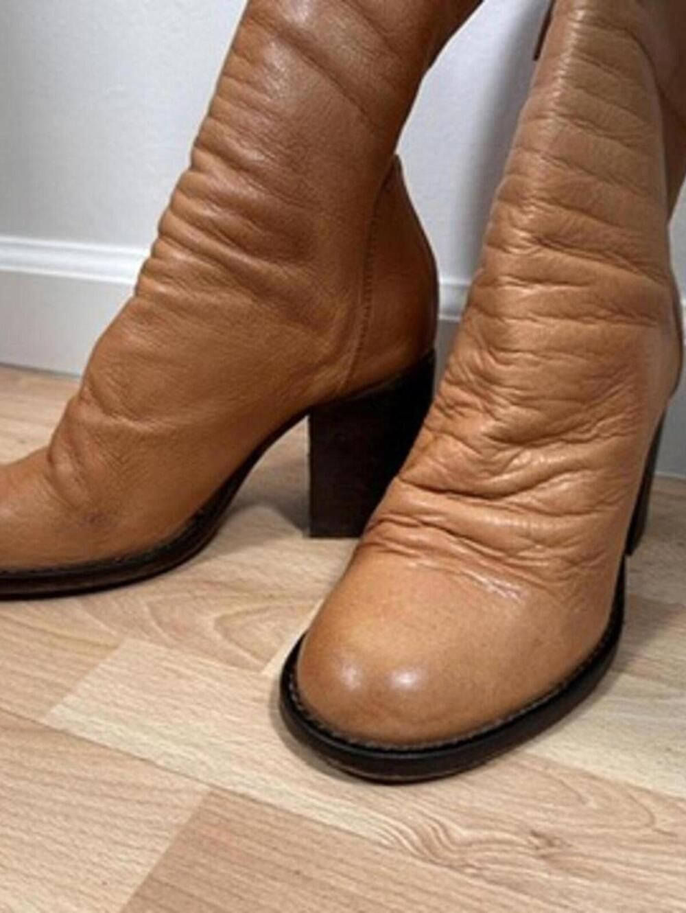 Free People Elle Slouch Soft Leather Back Zipper Stacked Heel Midi Boot 36 - Picture 3 of 15